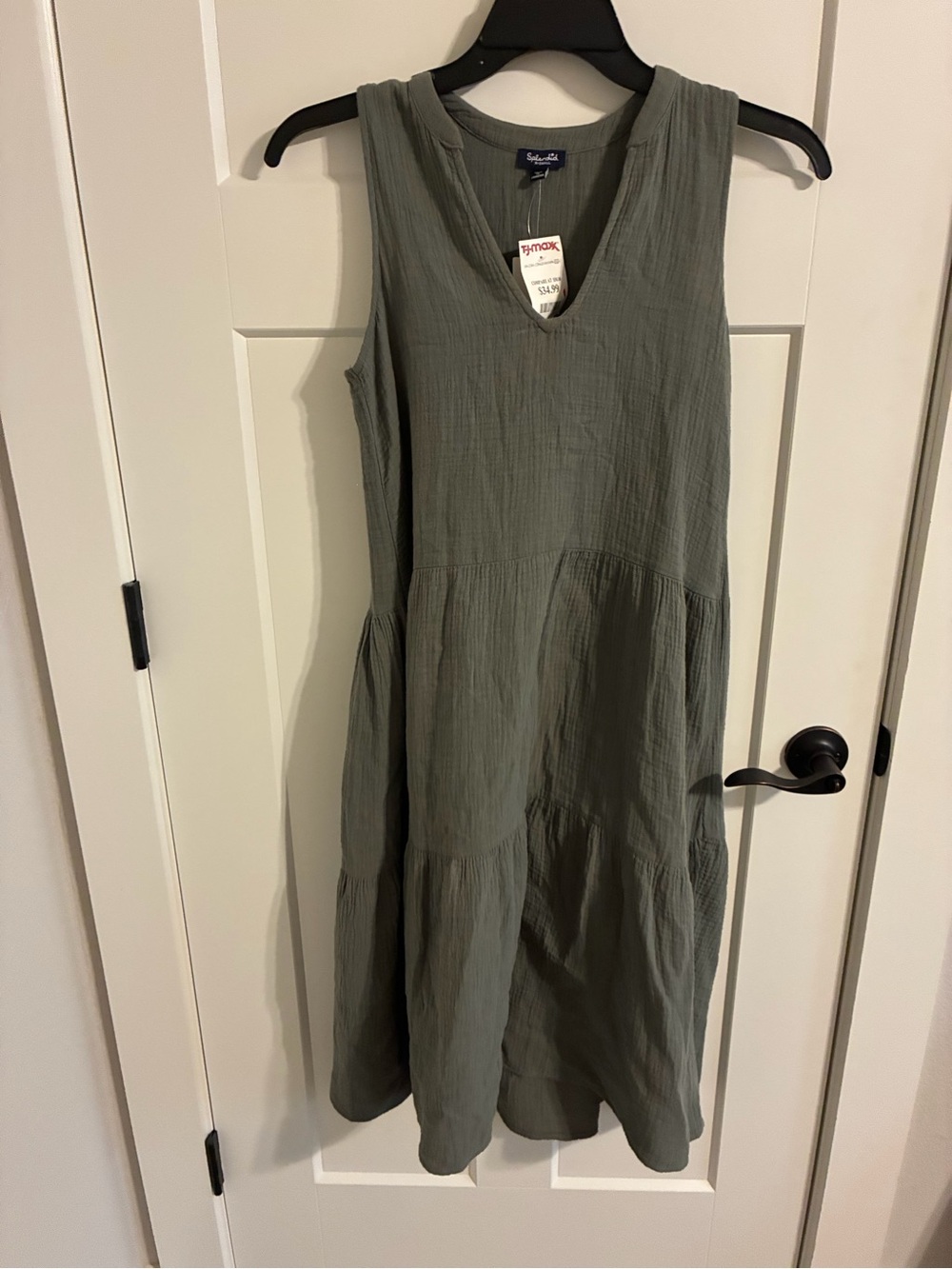 Splendid Olive Green Sleeveless Tiered Midi Dress